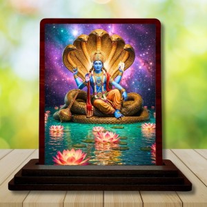 Car Desk/Table Top Lord Vishnu Wooden Photo Stand 3x4 Inches, Compact & Stylish Spiritual Display For Car, Home & Office (Pack Of 1) (F14604)
