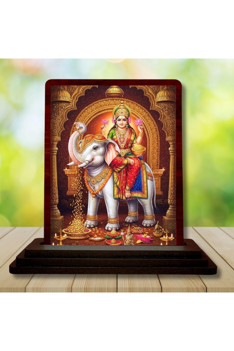 Car Desk/Table Top Goddess Mahalakshmi Wooden Photo Stand â€“ 3x4 Inches, Compact & Stylish Spiritual Display For Car, Home & Office (Pack Of 1) (F14579)