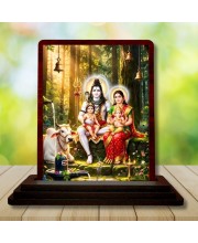 Car Desk/Table Top Lord Shiva And Parvathi Wooden Photo Stand â€“ 3x4 Inches, Compact & Stylish Spiritual Display For Car, Home & Office (Pack Of 1) (F14390)