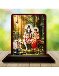 Car Desk/Table Top Lord Shiva And Parvathi Wooden Photo Stand 3x4 Inches, Compact & Stylish Spiritual Display For Car, Home & Office (Pack Of 1) (F14390)