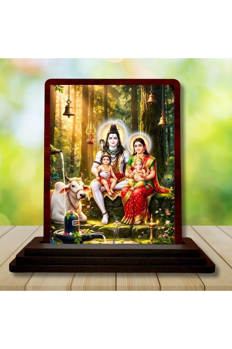 Car Desk/Table Top Lord Shiva And Parvathi Wooden Photo Stand â€“ 3x4 Inches, Compact & Stylish Spiritual Display For Car, Home & Office (Pack Of 1) (F14390)
