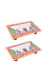 HiTechMart Makrana Marble Rectangular Puja Chowki with Hand-Painted Meenakari & Kundan Work – Decorative Bajot/Singhasan for Home Mandir, Vrat, Festivals, Pooja & Gifting Purpose (2, Rectangular)