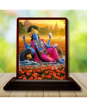 Car Desk/Table Top Lord Vishnu Wooden Photo Stand â€“ 3x4 Inches, Compact & Stylish Spiritual Display For Car, Home & Office (Pack Of 1) (F14404)