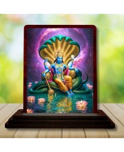 Car Desk/Table Top Lord Vishnu Wooden Photo Stand â€“ 3x4 Inches, Compact & Stylish Spiritual Display For Car, Home & Office (Pack Of 1) (F14605)