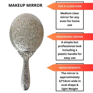 Oval Silver-Plated Plastic Hand Mirror, Medium Size - Portable Mirror for Makeup, Travel, and Daily Use | Pack of 1 Oval Silver-Plated Plastic Hand Mirror, Medium Size - Portable Mirror for Makeup, Travel, and Daily Use | Pack of 1