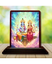 Car Desk/Table Top Lord Vishnu And Lakshmi Wooden Photo Stand â€“ 3x4 Inches, Compact & Stylish Spiritual Display For Car, Home & Office (Pack Of 1) (F14601)