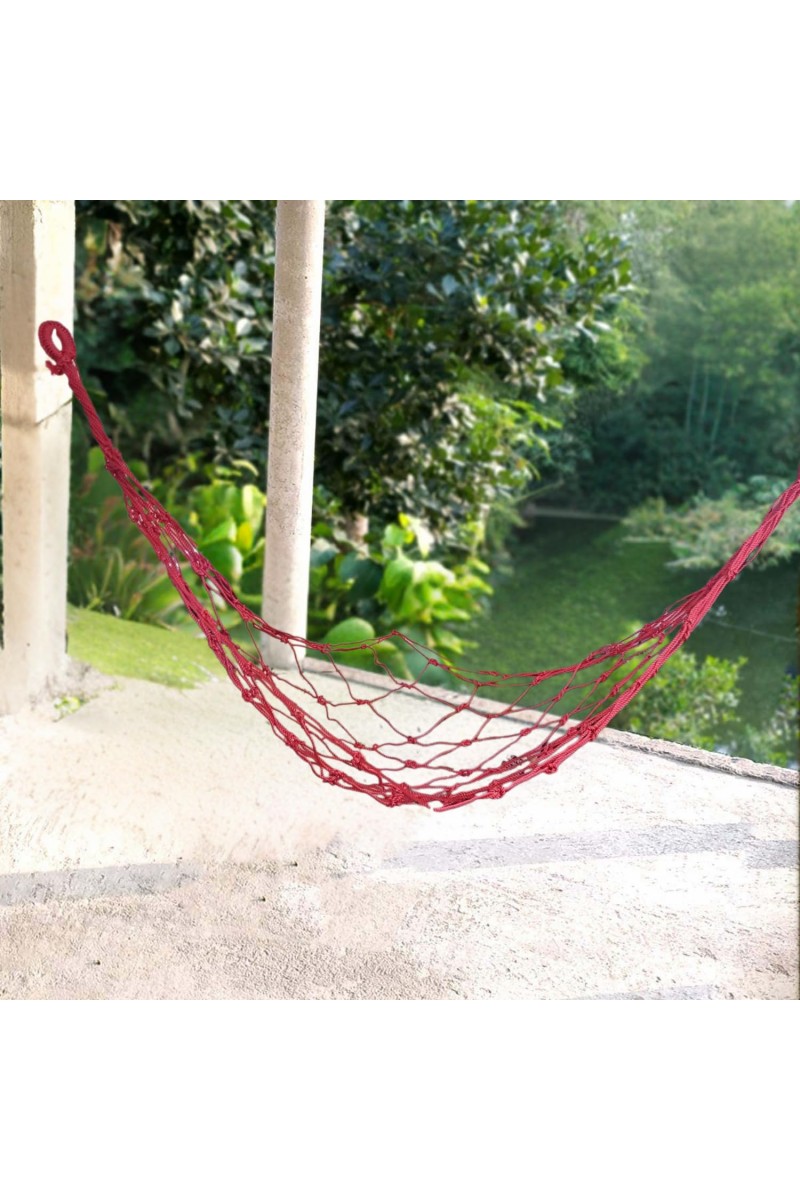 Nylon Net Hammock Swing for Adults – Strong & Comfortable Hanging Jhulna for Indoor, Outdoor, Balcony, Home & Bedroom Use (Red)