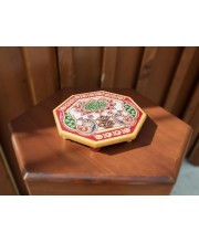 HiTechMart Handcrafted Octagon Marble Puja Chowki, Makrana Marble Pooja Platform with Kundan & Enamel Work, Decorative Pooja Chowki for Mandir, Home Temple, Festival, Gift Use – 4 Inch (1, Octagon)