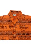 HiTechMart Men's Cotton Kurta Shirt - Yellow Mahakal Print Spiritual Short Sleeve Kurta with Om & Trident Symbols - Casual Hindu Religious Wear (XXL) (in, Alpha, 2XL, Regular, Orange)