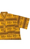 HiTechMart Men's Cotton Kurta Shirt - Yellow Mahakal Print Spiritual Short Sleeve Kurta with Om & Trident Symbols - Casual Hindu Religious Wear (XXL) (in, Alpha, 2XL, Regular, Yellow)