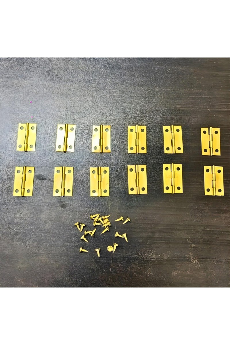 12 pcs Mini Hinges with Screws – Small Brass Hardware for Wooden Boxes, Models & Furniture