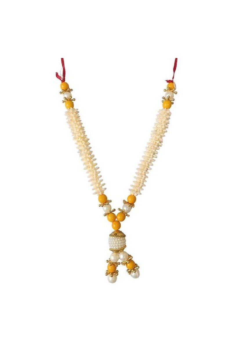 Hitech Sales Traditional Artificial Beaded Mala for Pooja, Festivals, and Decorations | Pearl and Bead Garland with Red Thread (Small - 22 cm,)