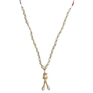 Hitech Sales Artificial Pearl Garland Mala Necklace | Decorative Pearl Chain for Pooja, Mandir, and Festive Decorations | White and Gold Beads Mala with Hanging Pendant