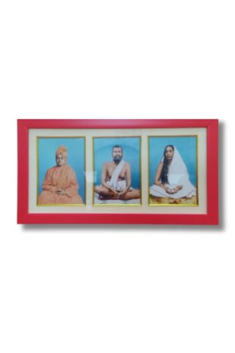 Hi tech Sales Swami Vivekananda & Ramkrishna Paramahansa & Sarada Maa photo frame | synthetic photo Frame with Glass | For wall, living room, gifts, pooja (Multicolor) (Red)