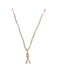 Hitech Sales Artificial Pearl Garland Mala Necklace | Decorative Pearl Chain for Pooja, Mandir, and Festive Decorations | White and Gold Beads Mala with Hanging Pendant (Small, 2, Piece)