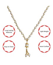 Hitech Sales Artificial Pearl Garland Mala Necklace | Decorative Pearl Chain for Pooja, Mandir, and Festive Decorations | White and Gold Beads Mala with Hanging Pendant Hitech Sales Artificial Pearl Garland Mala Necklace | Decorative Pearl Chain for Pooja, Mandir, and Festive Decorations | White and Gold Beads Mala with Hanging Pendant