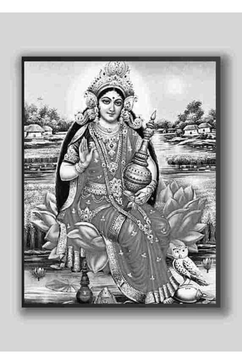 Divine Maa Laxmi Photo with Elegant Wood Lamination – Blessings for Your Home (12 x 15 inch, Black and White)