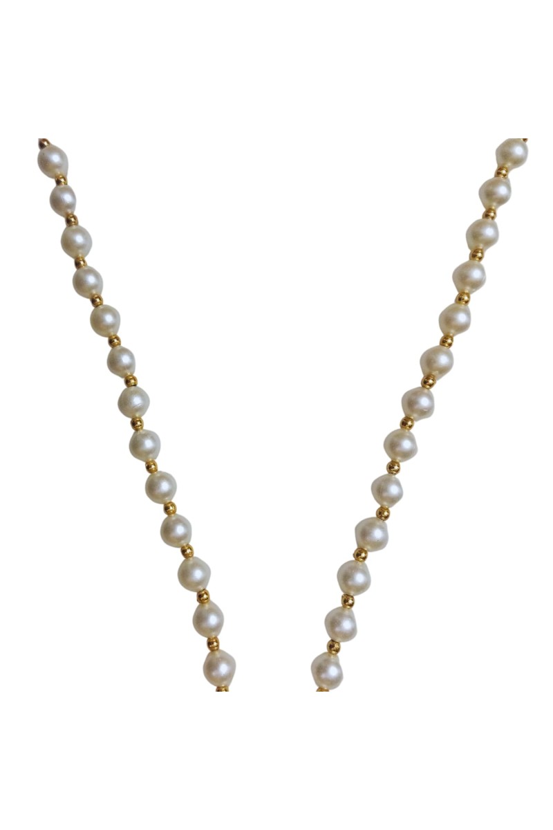 Hitech Sales Artificial Pearl Garland Mala Necklace | Decorative Pearl Chain for Pooja, Mandir, and Festive Decorations | White and Gold Beads Mala with Hanging Pendant (Small, 1, Piece)