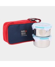 Steel Lunch Box, 2 Containers and Bag 2.6 X 4 in, 1Bag, 2 Containers