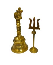 Pure Brass Nandi ghanti design with Trishul | Traditional Pooja Ghanti and Trishul Set for Mandir | Handcrafted Brass Religious Decor for Home, Temple & Festive Rituals (combo of 2)