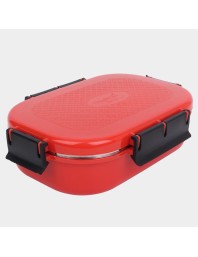 Steel Lunch Box, 2 Containers and 1 Spoon, Plastic and Steel, Big Container: 3 X 7 X 19 cm; Small Container: 3 X 5 X 10 cm, Spoon: 13 cm, 2 Containers, 1Spoon