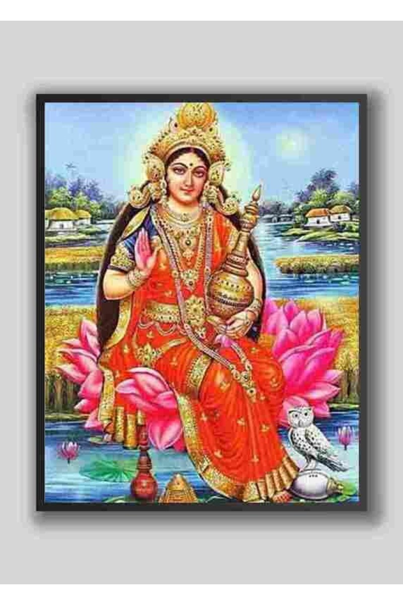 Divine Maa Laxmi Photo with Elegant Wood Lamination – Blessings for Your Home (12 x 15 inch, Colour)