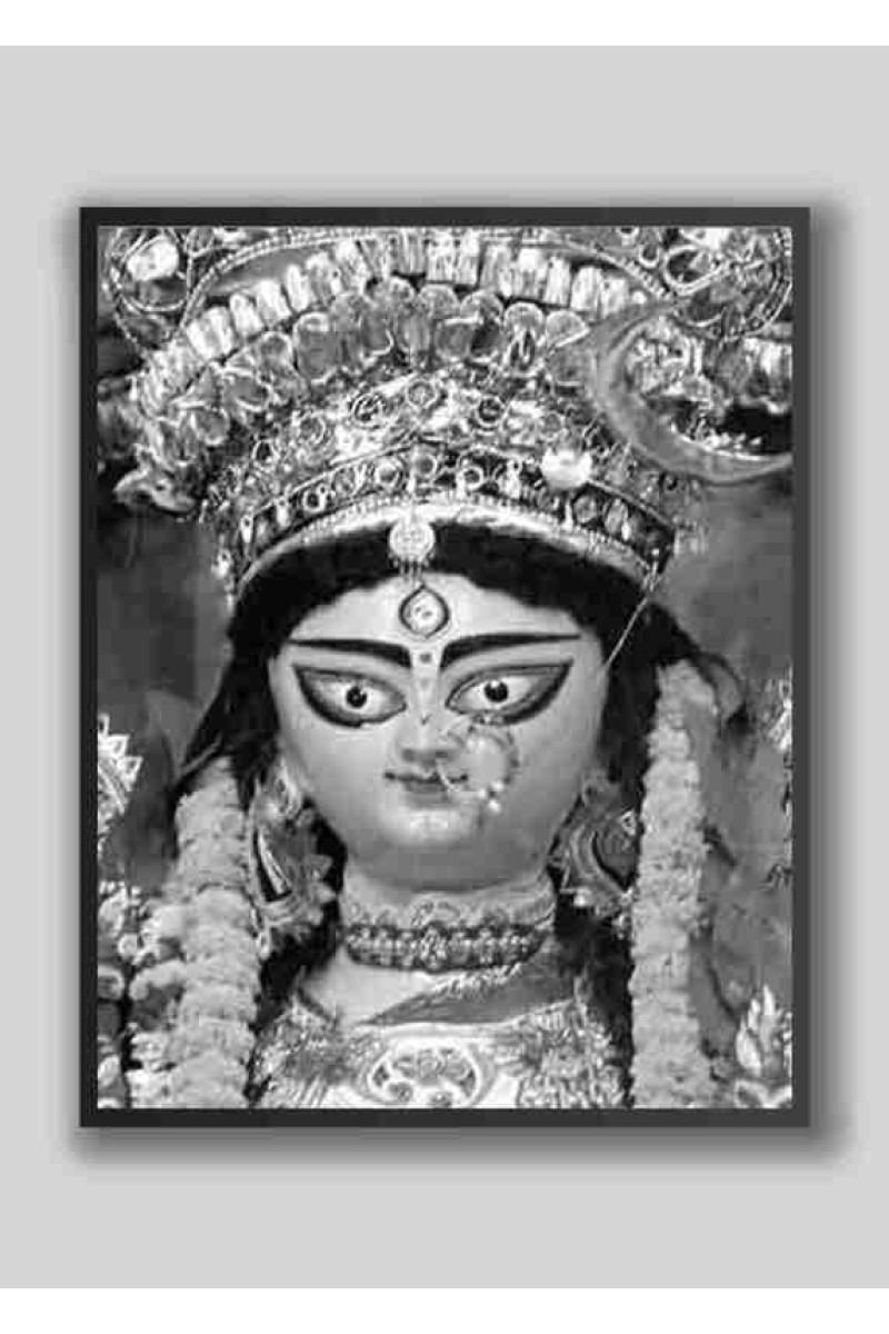 Divine MA DURGA Photo with Elegant Wood Lamination – Blessings for Your Home (5 x 7, Black & White)