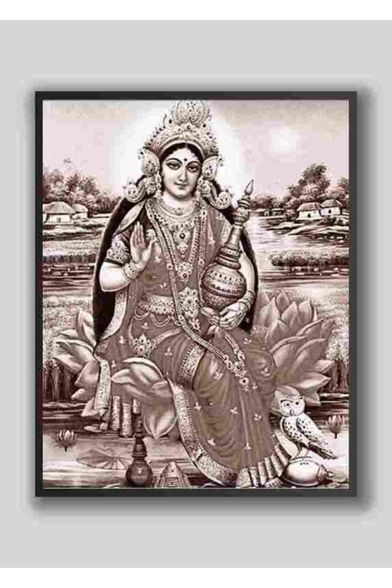 Divine Maa Laxmi Photo with Elegant Wood Lamination – Blessings for Your Home (10 x 12 inch, Sepia)