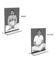 Car Desk/Table Top Sri Sri Thakur Anukul chandra & Sri Baroda Acrylic T-Style Photo Stand - 2.5x3.5 Inches, Compact and Stylish Spiritual Display, easily change 2 photos (Pack of 1)