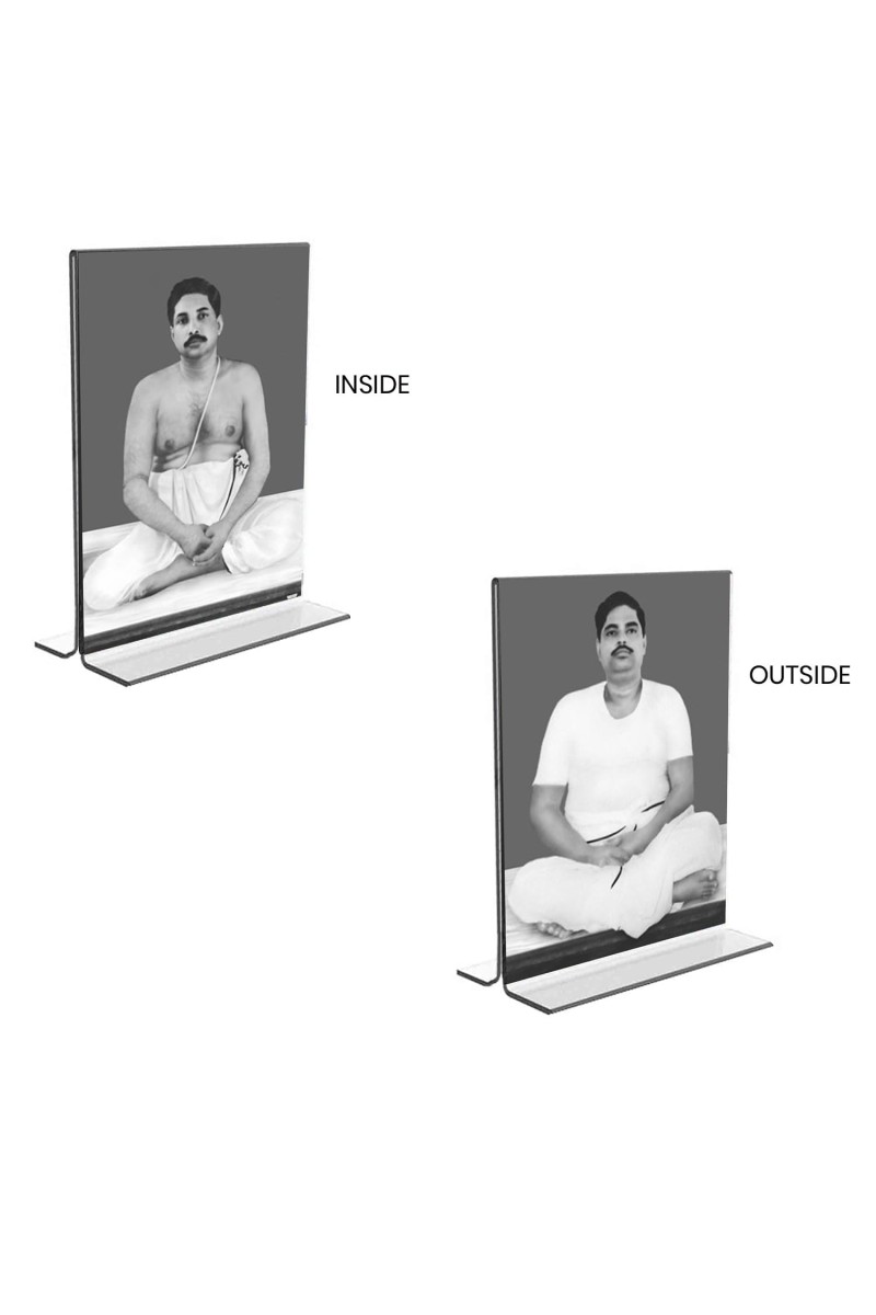 Car Desk/Table Top Sri Sri Thakur Anukul chandra & Sri Baroda Acrylic T-Style Photo Stand - 2.5x3.5 Inches, Compact and Stylish Spiritual Display, easily change 2 photos (Pack of 1)