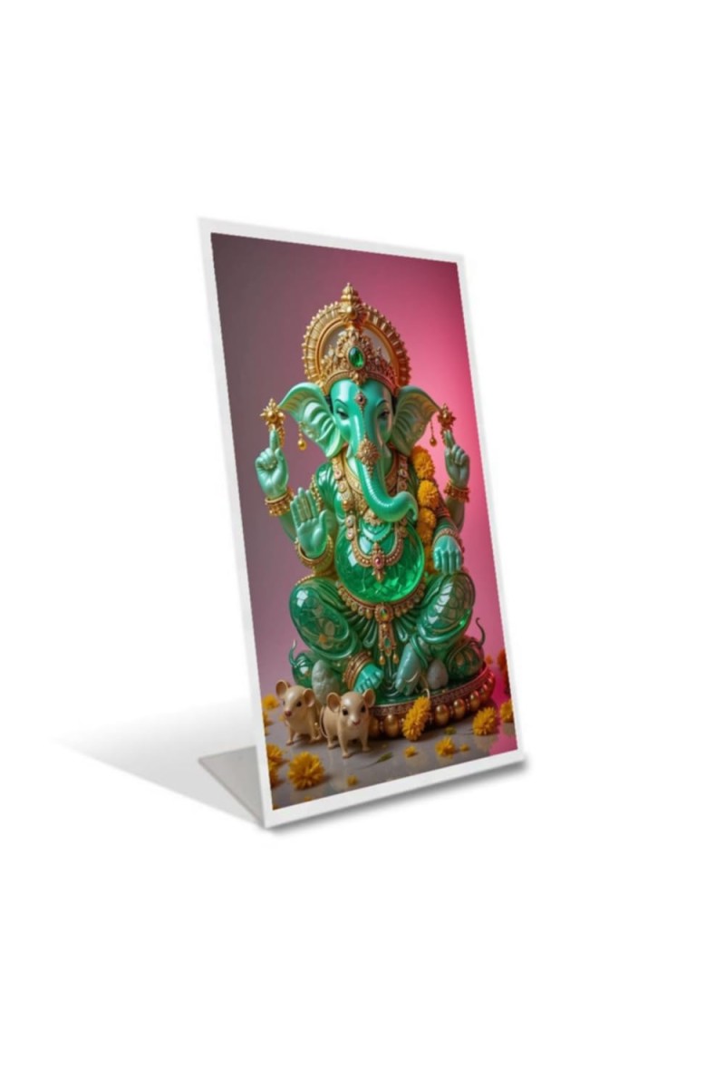 Car Desk/Table Top Lord Ganesha Acrylic L-Style Photo Stand - 2.5x3.5 Inches, Compact And Stylish Spiritual Display (F6656)