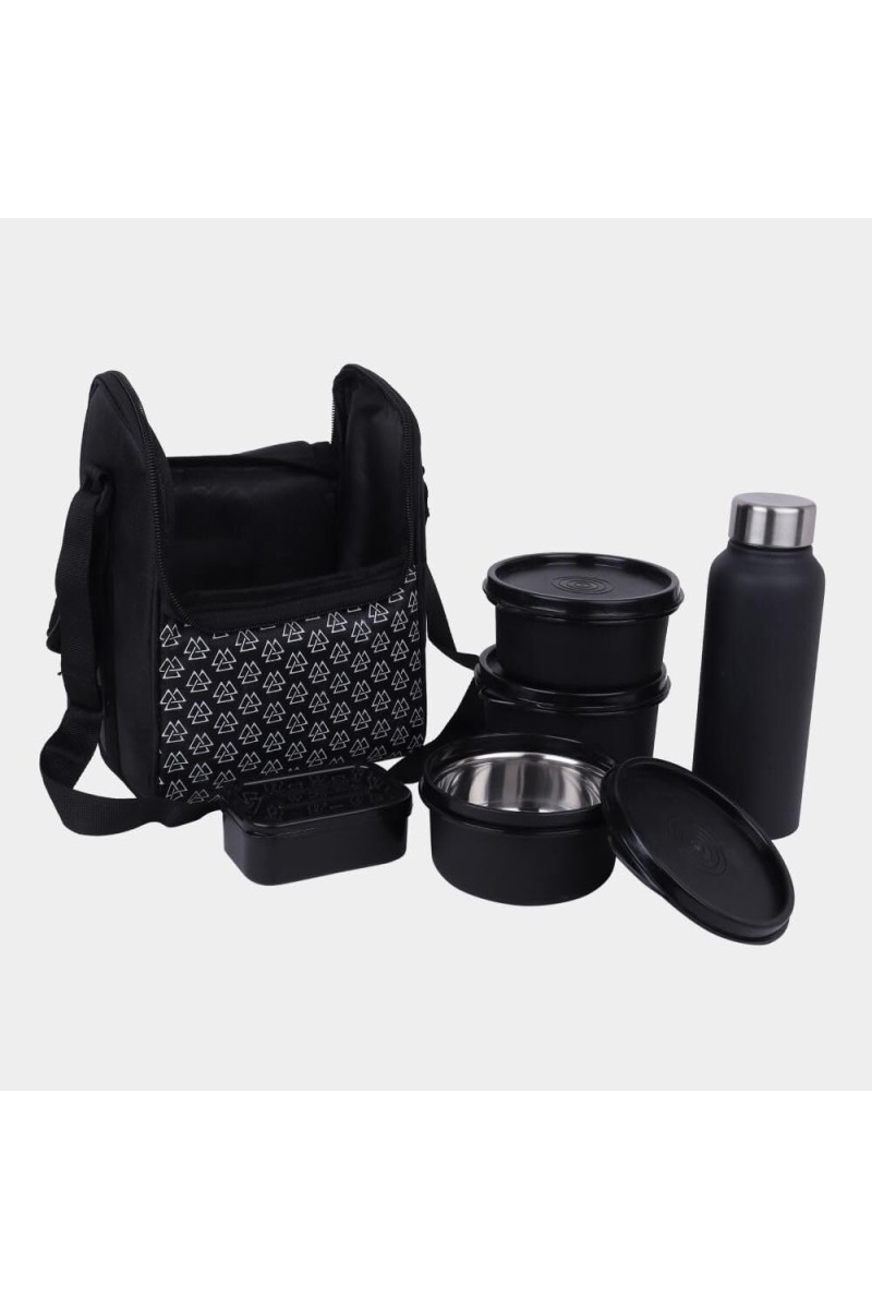 Steel Lunch Box, 4 Containers, (Pack of 4) Bottle and 1 Bag 3.5 X 9.5 cm, 6 X 11 cm, 8.5 X 11 cm, 6.5 X 19 cm, 3 Steel Containers,Plastic Container, 1Bag, 1Bottle