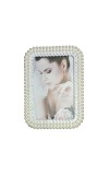 HiTechMart Table Photo Frame for Home Décor | Rectangular Wedding Photo Frame (4x6 Inch, White) | Beautiful Pearl & Crystal Design | Personalised Gift for Anniversary, Valentine, Birthday