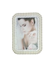 HiTechMart Table Photo Frame for Home Décor | Rectangular Wedding Photo Frame (4x6 Inch, White) | Beautiful Pearl & Crystal Design | Personalised Gift for Anniversary, Valentine, Birthday