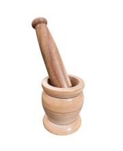 Wooden Mortar and Pestle Set (Ohkli Musal/Hamal Dista/Kharal/Khalbatta) 3.5X6.5 Inch – Handcrafted Grinder for Spices & Herbs – Traditional Kitchen Tool for Mixing and Grinding