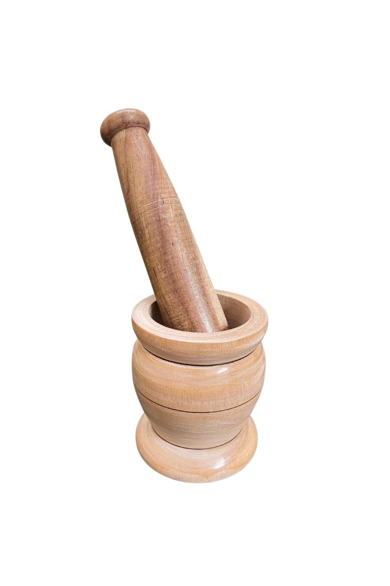 Wooden Mortar and Pestle Set (Ohkli Musal/Hamal Dista/Kharal/Khalbatta) 3.5X6.5 Inch – Handcrafted Grinder for Spices & Herbs – Traditional Kitchen Tool for Mixing and Grinding