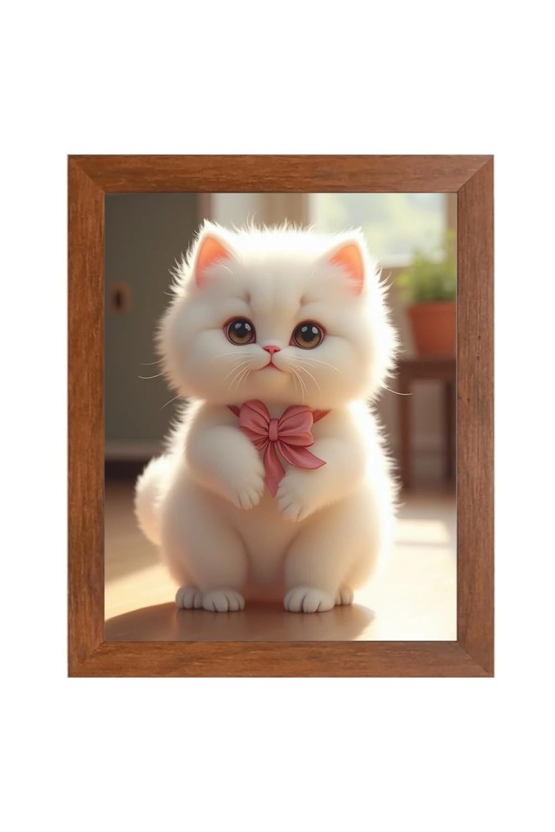 AI Funny Cute Cat Art Picture for Kids - 10x14 inches, Brown Color - Perfect Wall Decor for Children's Room