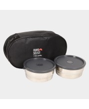 Steel Lunch Box - 2 Cotainers with 1 Bag 10 X 4.5 cm (Container),1Bag, 2 Containers