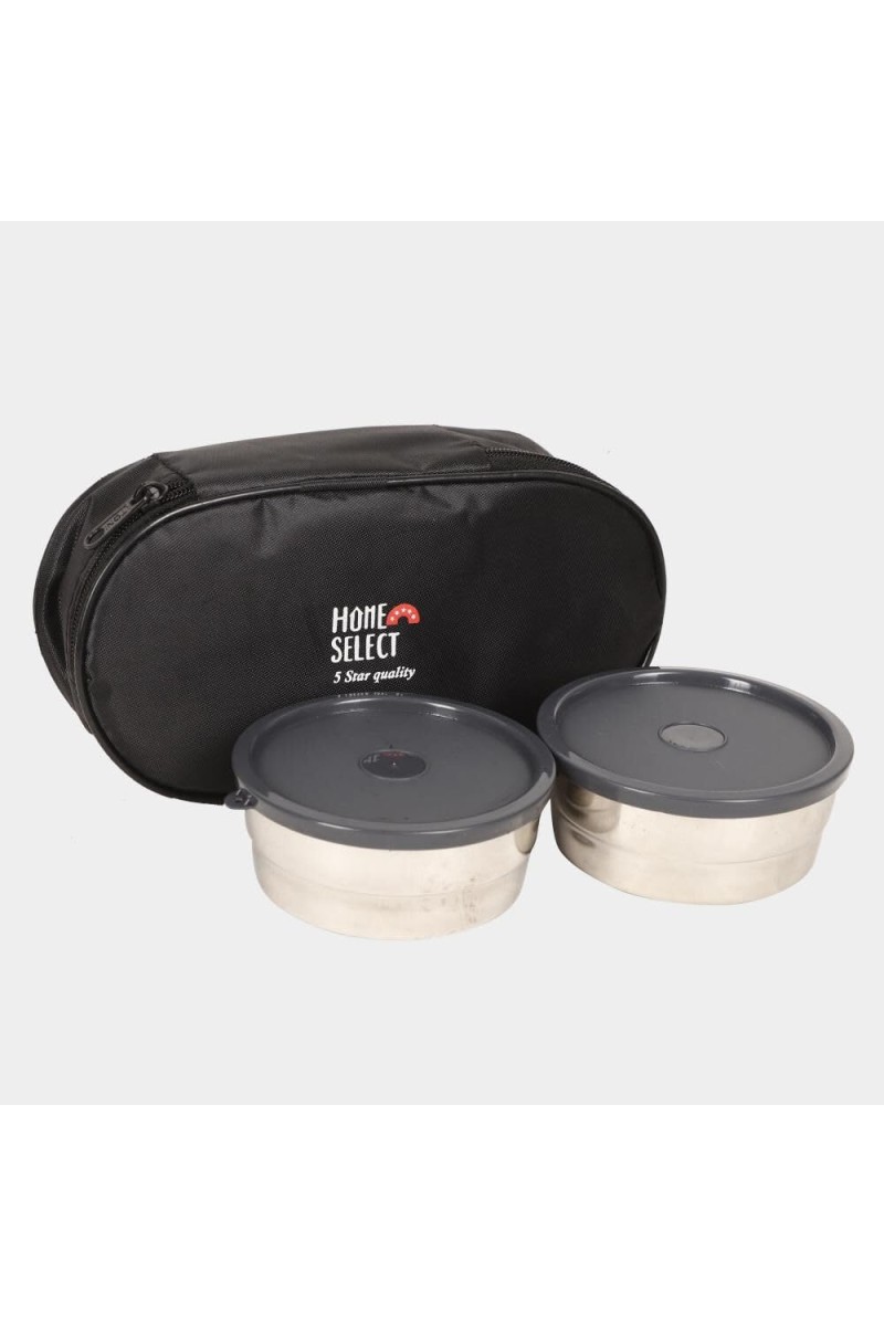 Steel Lunch Box - 2 Cotainers with 1 Bag 10 X 4.5 cm (Container),1Bag, 2 Containers