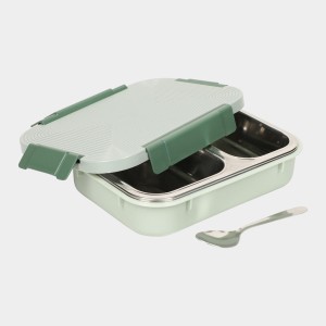 Stainless Steel Lunch Box, Container: 23 X17 X 6cm, Spoon: 13.5cm Length (Pack of 1)