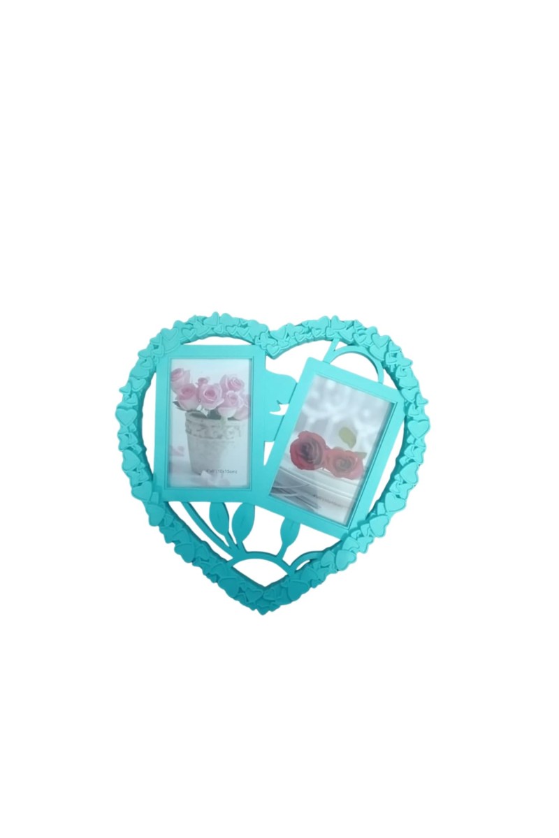 Heart Shaped Wall Hanging Photo Frame for 2 Pictures – Decorative Love Heart Collage Frame – Plastic Dual Photo Display for Bedroom, Living Room & Anniversary Gift (Light Green) (Light Green)