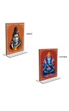 Lord Shiva & Lord Ganesh Acrylic T-Style Photo Stand, Compact and Stylish Spiritual Display, easily change 2 photos (Pack of 1)