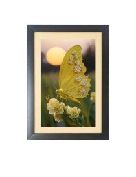 The beautiful yellow color butterfly Photo Frame Funny Animal and Bird Cartoon Art, Black color, 11x15 Inch