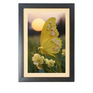 The beautiful yellow color butterfly Photo Frame Funny Animal and Bird Cartoon Art, Black color, 11x15 Inch