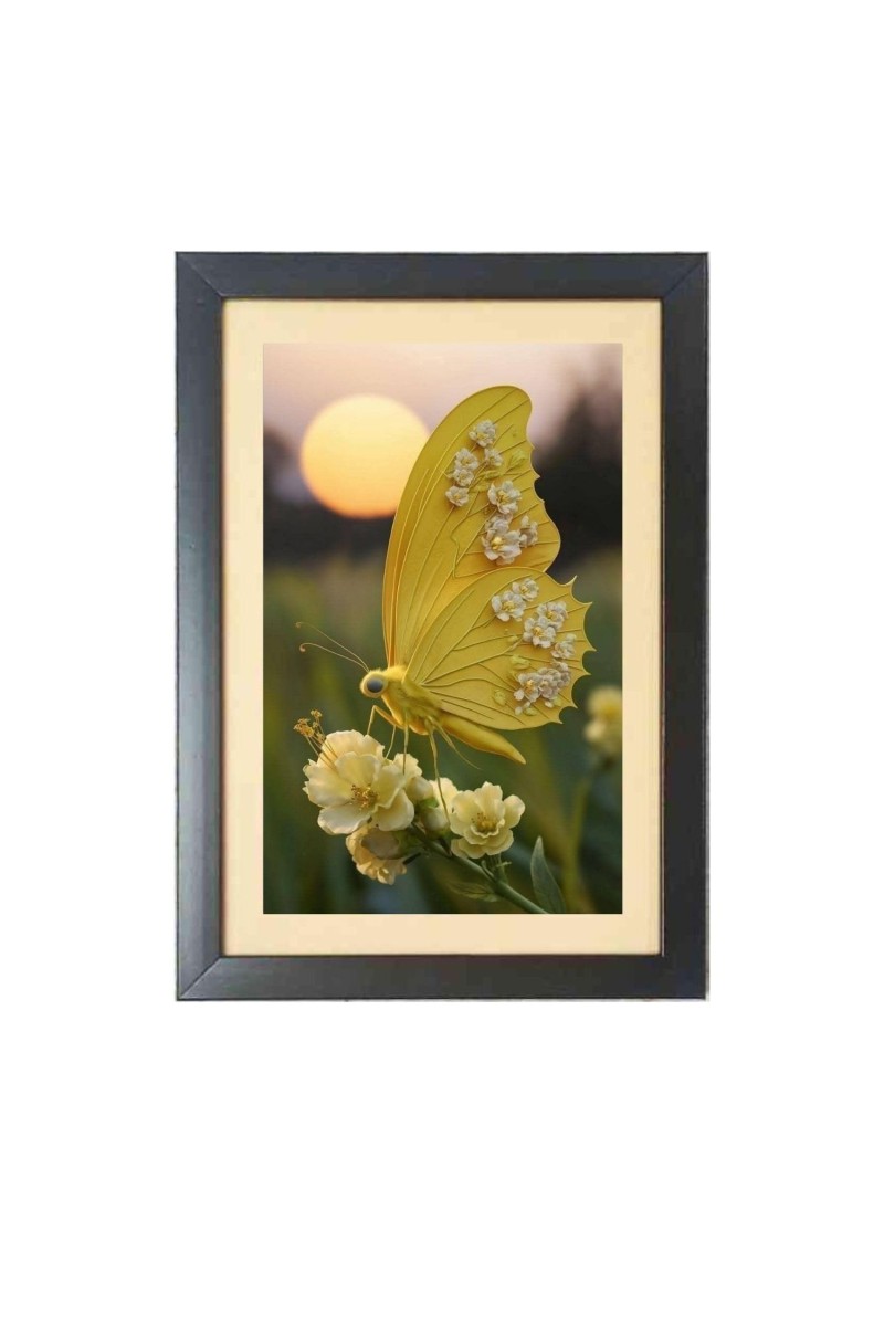The beautiful yellow color butterfly Black Photo Frame Funny Animal and Bird Cartoon Art