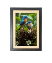 A couple of birds are sitting in a nest Black Photo Frame Funny Animal and Bird Cartoon Art
