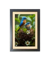 A couple of birds are sitting in a nest Black Photo Frame Funny Animal and Bird Cartoon Art