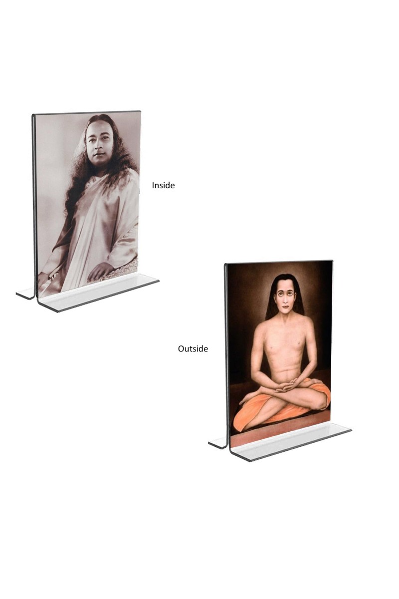 Sri Sri Yogananda & Mahavatar Babaji Acrylic T-Style Photo Stand, Compact and Stylish Spiritual Display, easily change 2 photos (Pack of 1)