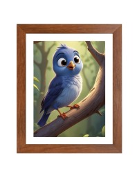 AI Funny Cute Bird On Tree Art Picture for Kids - 12x16 inches, Brown Color - Perfect Wall Decor for Children's Room