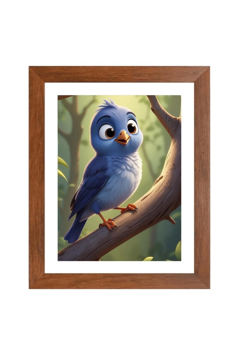 AI Funny Cute Bird On Tree Art Picture for Kids - 18x22 inches, Brown Color - Perfect Wall Decor for Children's Room